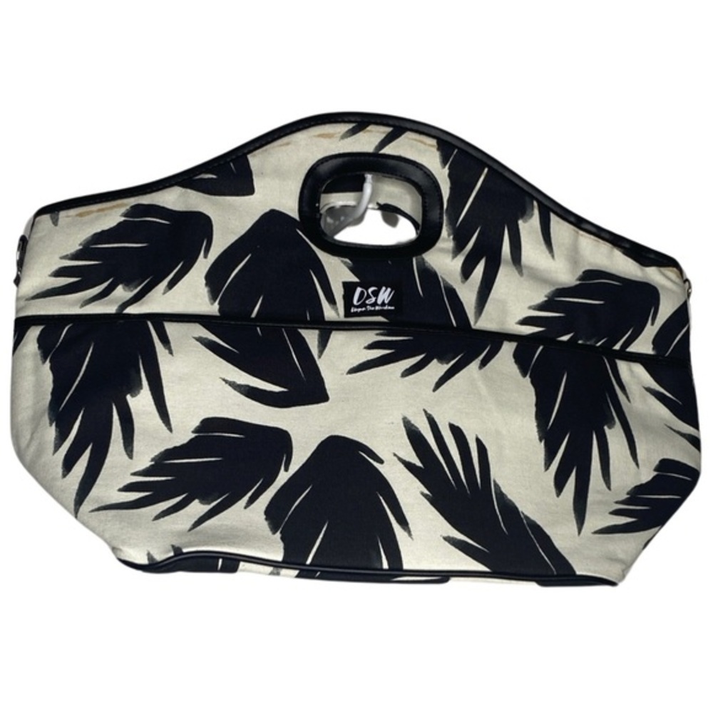 DSW Leaf Print Leather Trim Beach Tote (Size:OS, Color:Black/White)